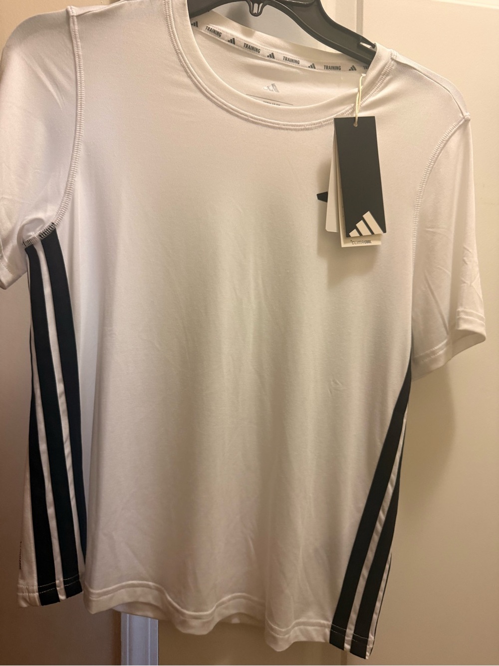 adidas White Tee with Black Logo and Text